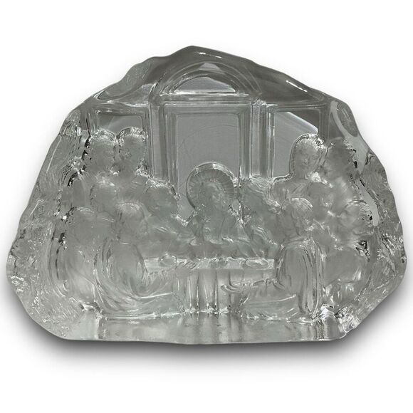 Vintage Last Supper Reverse Carved Laser Engraved Glass Crystal Paperweight - Picture 2 of 8